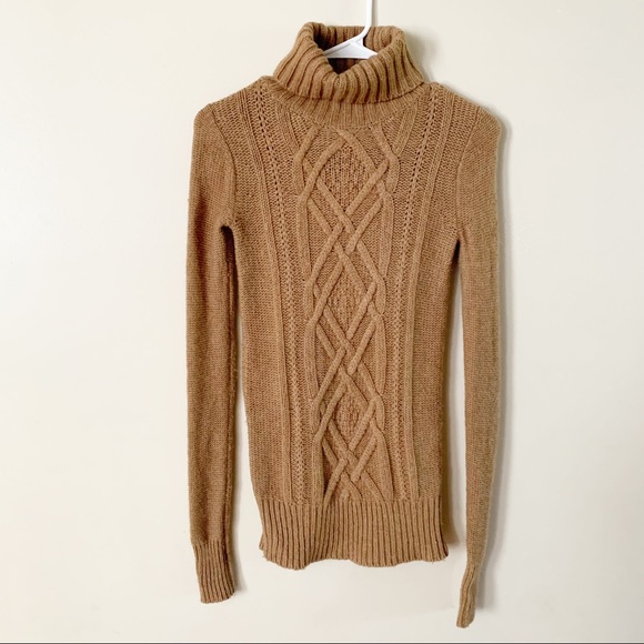J. Crew Sweaters - J. Crew Cambridge wool blend cable knit turtleneck sweater tan size XXXS